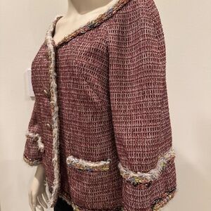 New Chanel Tweed Burgundy Blazer Jacket Size 38